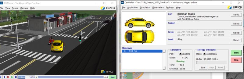 車用模擬軟體carmarker沙崙場域之場景與測試運行截圖