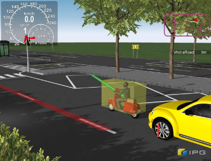 CarMaker模擬輕型機車及小客車行進畫面